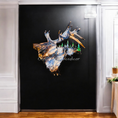 Charger l'image dans la visionneuse de la galerie, A beautifully handcrafted wildlife art piece featuring an elk with tree cutouts, made from handmade resin on wood, showcasing vibrant colors in greens, blues, and browns, perfect for rustic cabin decor.
