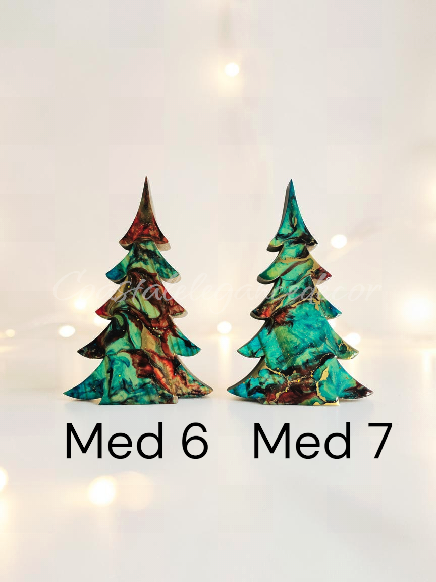 Handmade Turquoise Christmas Trees Shelf Sitter with Red Resin and Gold Accents Multiple Sizes