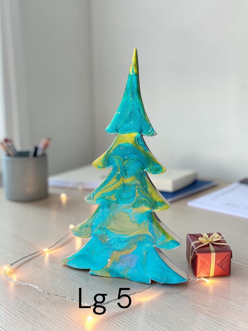Handcrafted Tabletop Christmas Tree | Luxury Statement Piece | Tealish-Turquoise Blue, Green & Silver