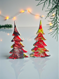 Load image into Gallery viewer, Handcrafted Gemtone Red and Green Tabletop Sparkly Christmas Trees 8 Inches beautifully showcased with silver shimmer and glitter accents.
