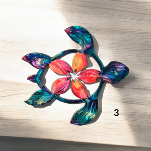 Handmade Small Coastal Polynesian Flower Sea Turtle Wall Decor Art