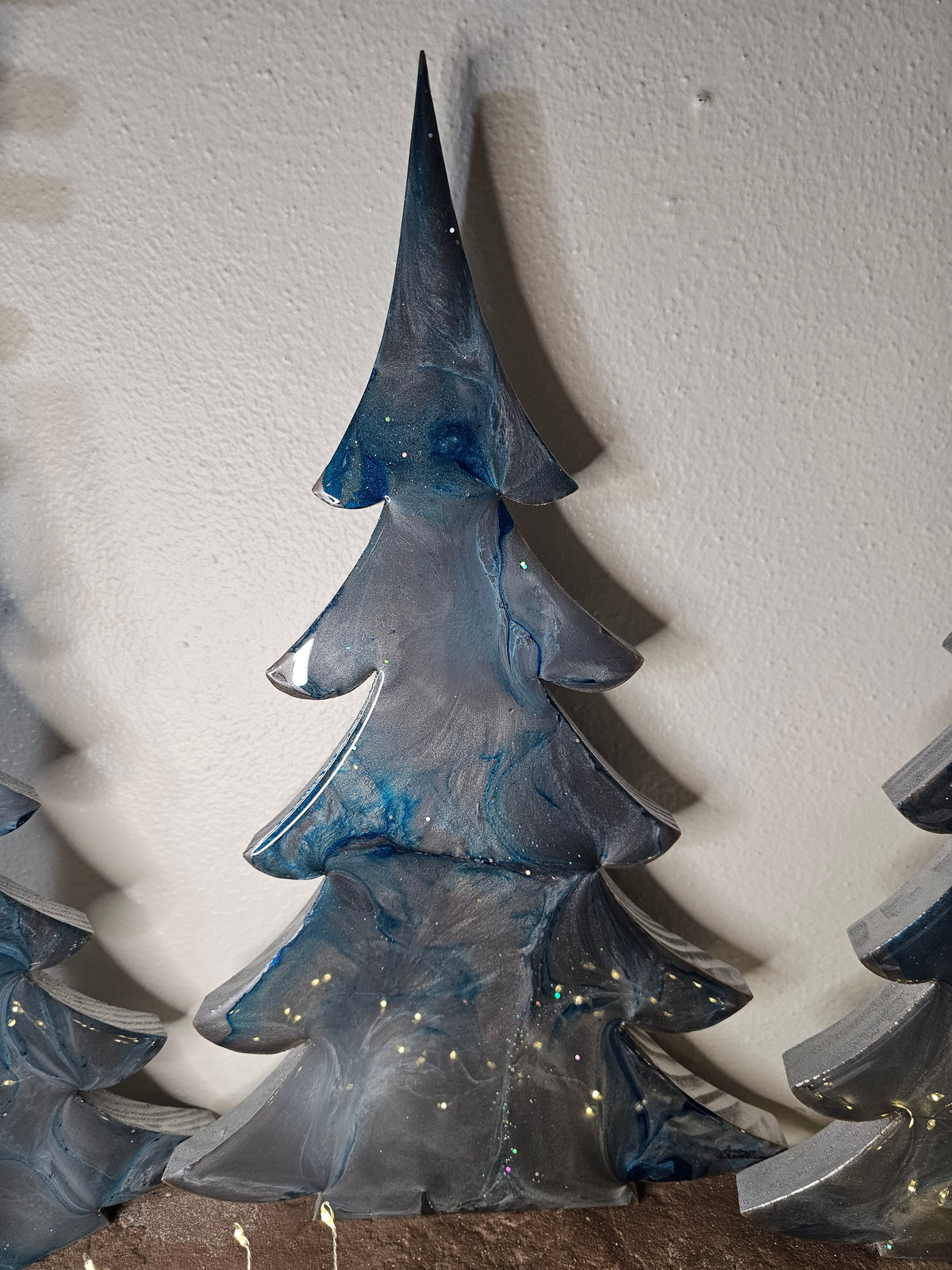 Handcrafted Moody Winter Night Resin Wooden Tree