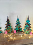 Load image into Gallery viewer, Handmade Turquoise Christmas Trees Shelf Sitter with Red Resin and Gold Accents Multiple Sizes
