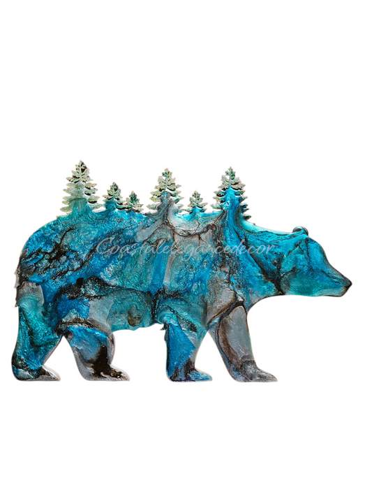 Wildlife Bear with Forest Trees Wood Resin Cabin Wall Decor Handmade