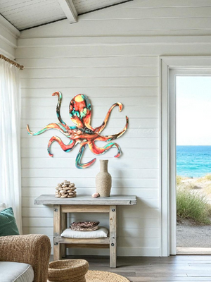 Handmade Octopus Turquoise and Reds or a Orange Beachy Wall Decoration