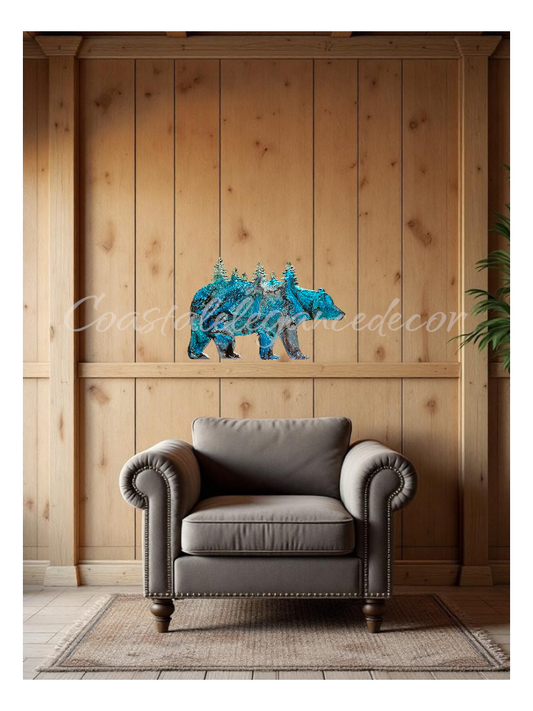Wildlife Bear with Forest Trees Wood Resin Cabin Wall Decor Handmade