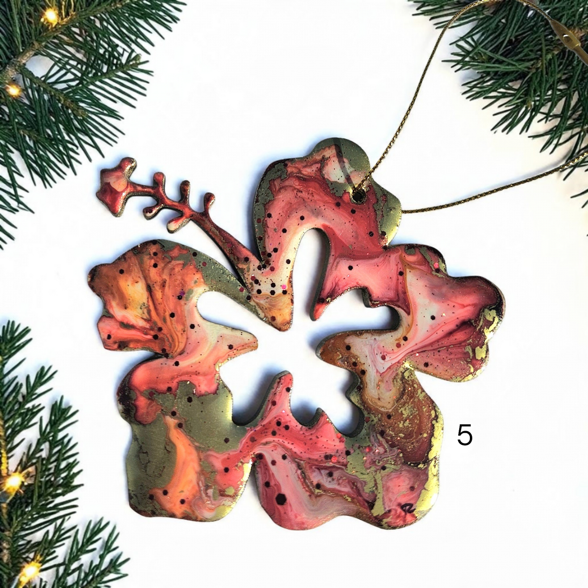 Hibiscus Tropical Flower Colorful Christmas Resin and Wood Ornament