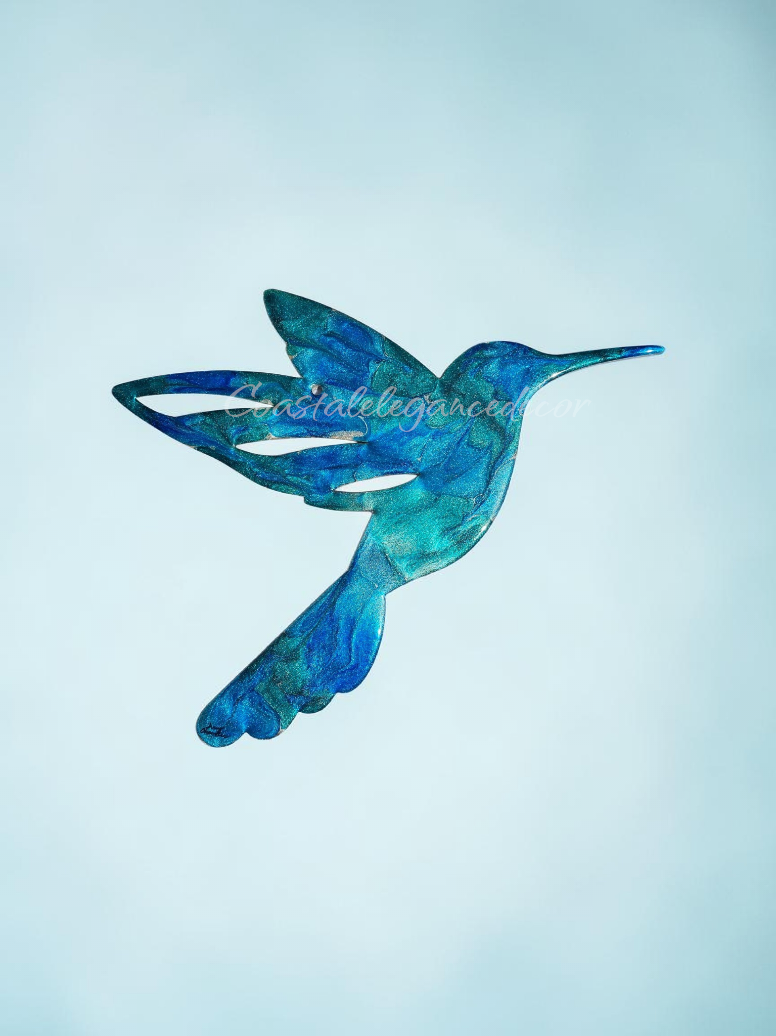 Vibrant Shimmer Hummingbird Wall Art – Handcrafted Resin on Wood (10.5" x 8.5")