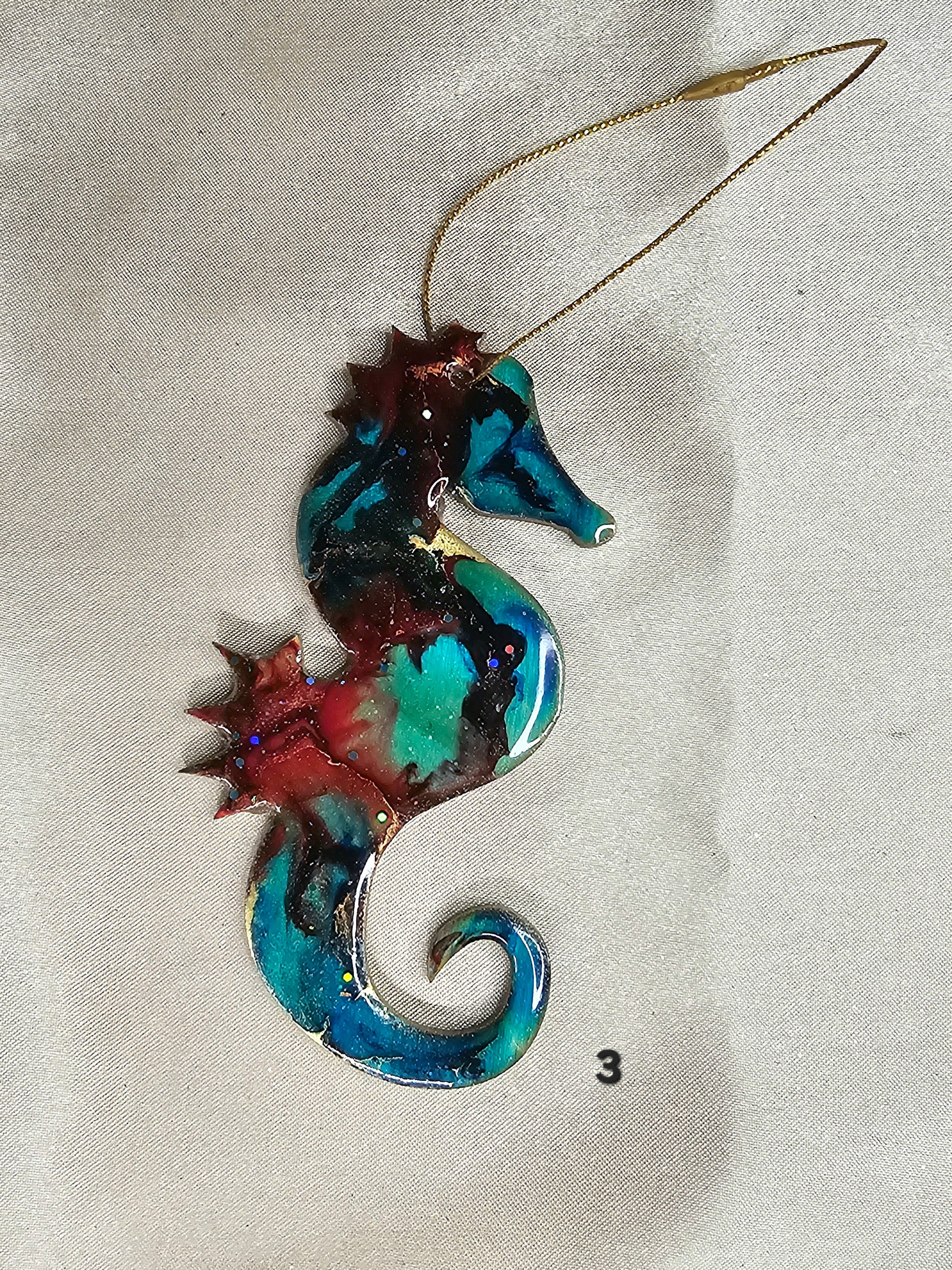 Coastal Seahorse Christmas Resin and Wood Ornament
