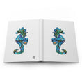 Load image into Gallery viewer, Beautiful Coastal Seahorse Print Hardcover Journal Lined Paper showcasing a vibrant resin seahorse design on the front cover, ideal for writing and journaling.
