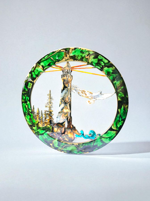 Unique Lighthouse Wall Art with Eagle and Tree Scene in Multiple Colors - 15.75" Round Framed Decor