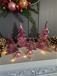 Load image into Gallery viewer, Handmade Cranberry Burgundy and Gold Wood Christmas Trees Holiday Shelf Sitter showcased against a festive backdrop, perfect for holiday décor.
