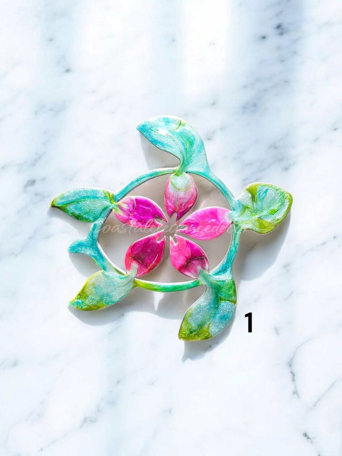 Handmade Small Coastal Polynesian Flower Sea Turtle Wall Decor Art