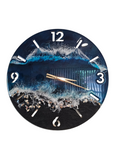 Load image into Gallery viewer, Handmade 18 Inch Deep Blues Beach Waves Wall Clock Textured Black Sand Beach & Real Seashells
