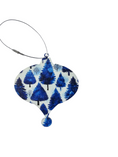 Load image into Gallery viewer, Mid Century Modern Retro Style Blue Watercolor Snowy Trees Christmas Ornaments 3 Styles
