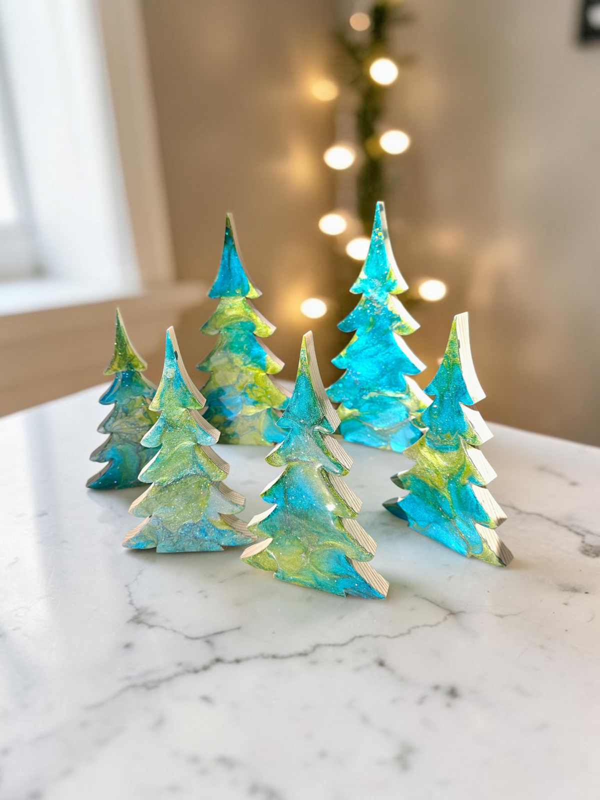 Handcrafted Tabletop Christmas Tree | Luxury Statement Piece | Tealish-Turquoise Blue, Green & Silver