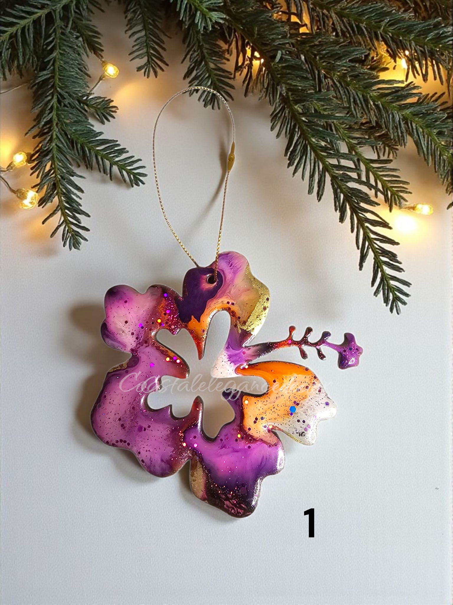 Hibiscus Tropical Flower Colorful Christmas Resin and Wood Ornament