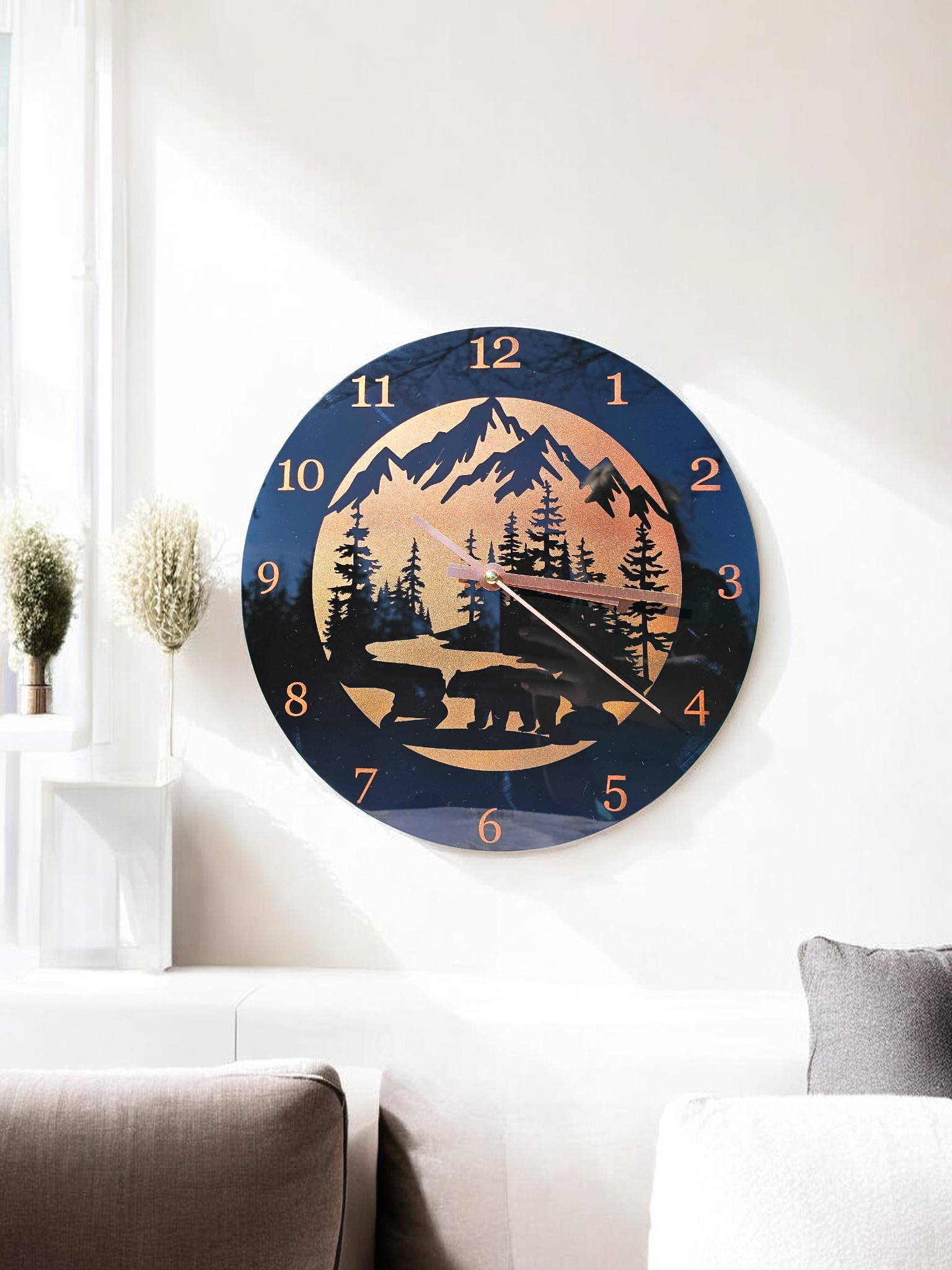 The Copper Ridge: Black Bear & Mountain Artisan Round Wall Clock