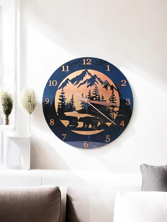 The Copper Ridge: Black Bear & Mountain Artisan Round Wall Clock