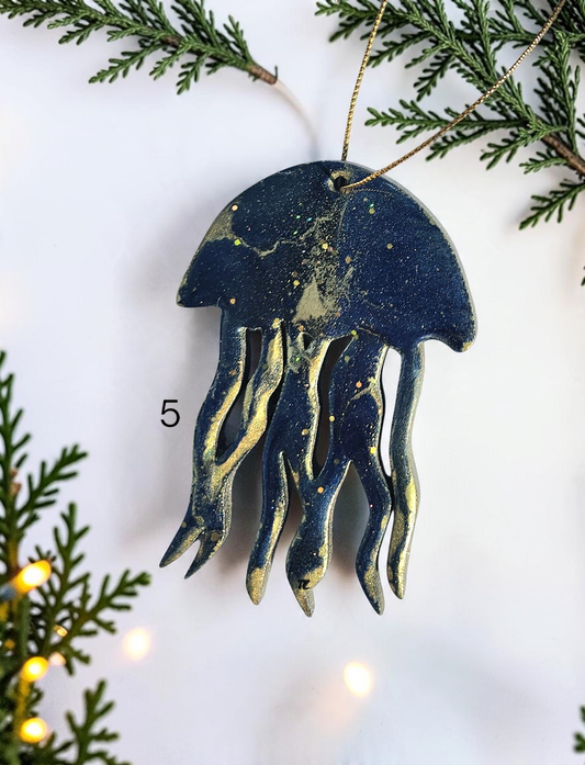 Indigo with gold handmade resin jellyfish Christmas ornament 