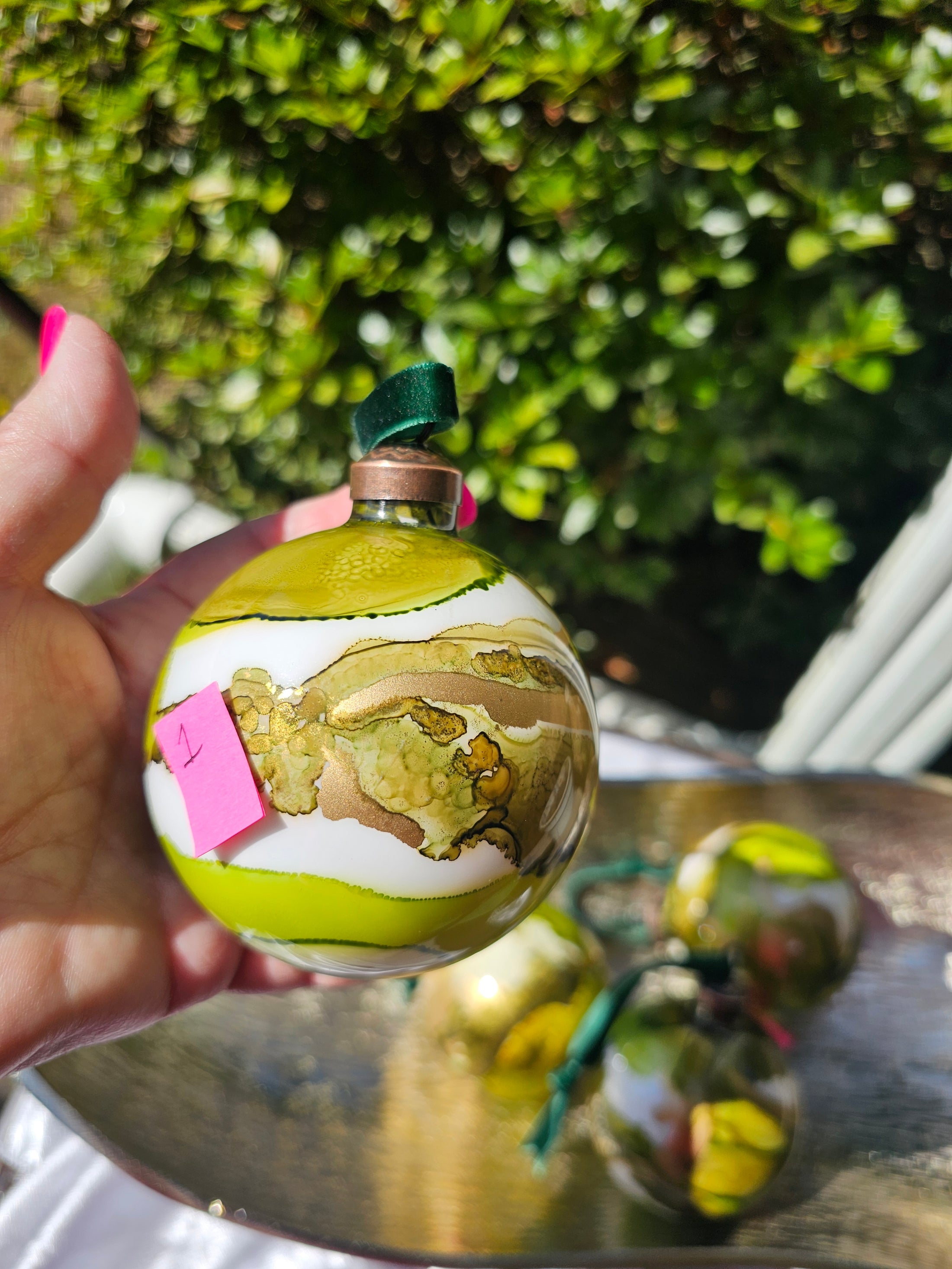 Handcrafted Moss & Forest Green Glass Christmas Ornament