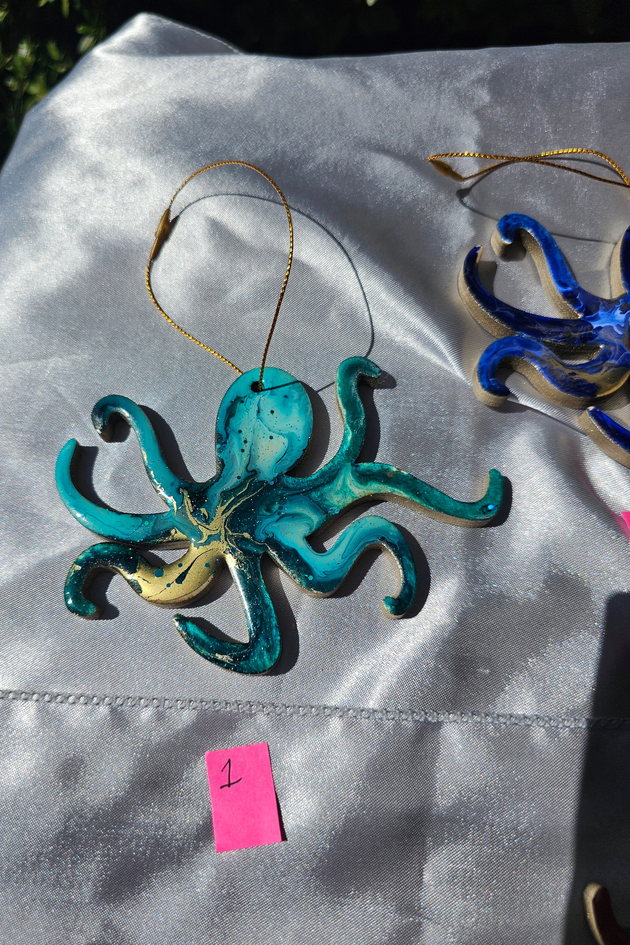 Beachy Octopus Coastal Christmas Handmade Resin and Wood Ornaments