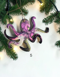 Load image into Gallery viewer, Purple handmade resin octopus Christmas ornament
