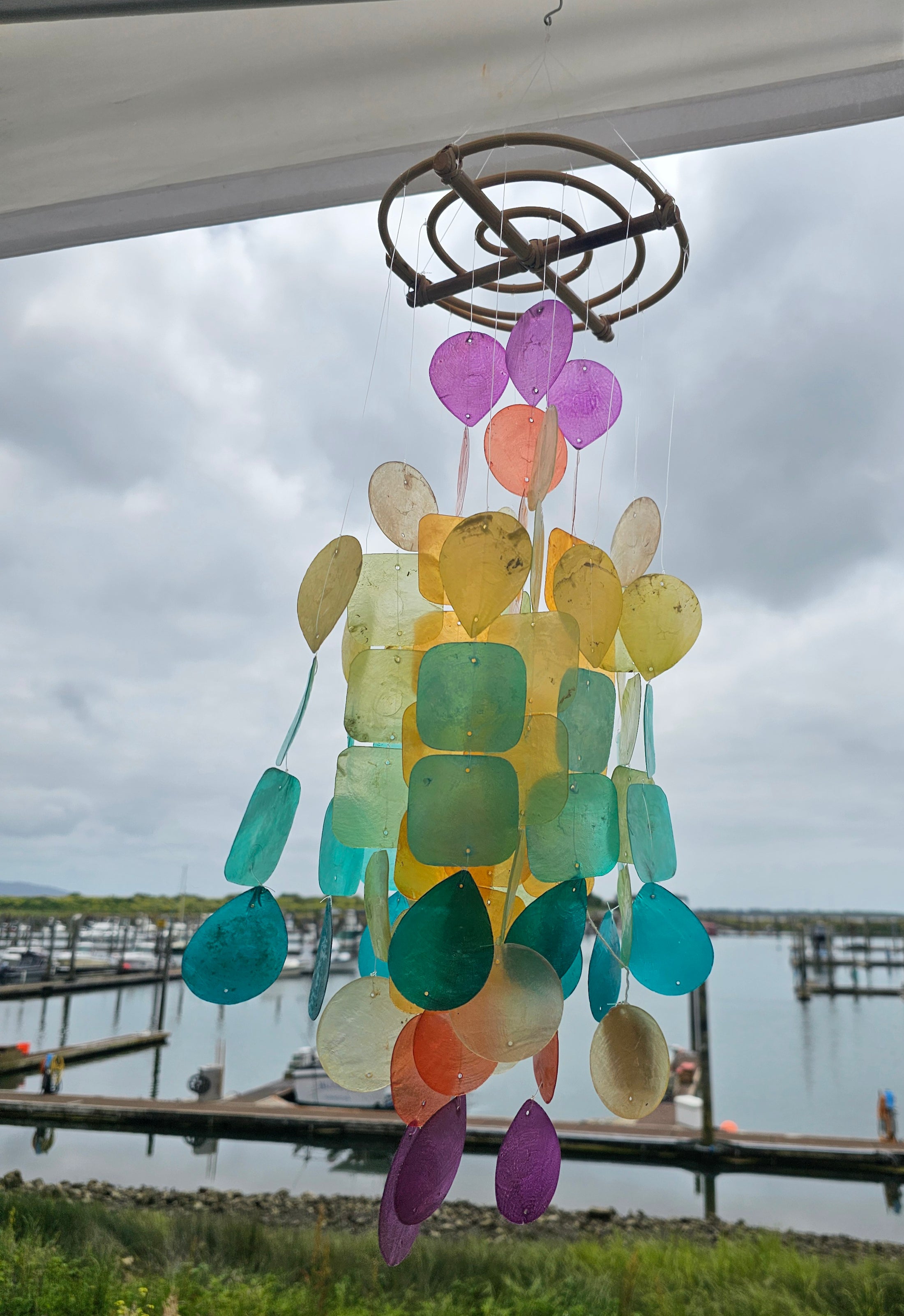 Handmade Cascading Fiesta Capiz Shell Wind Chimes 19.5" Patio Garden Decor