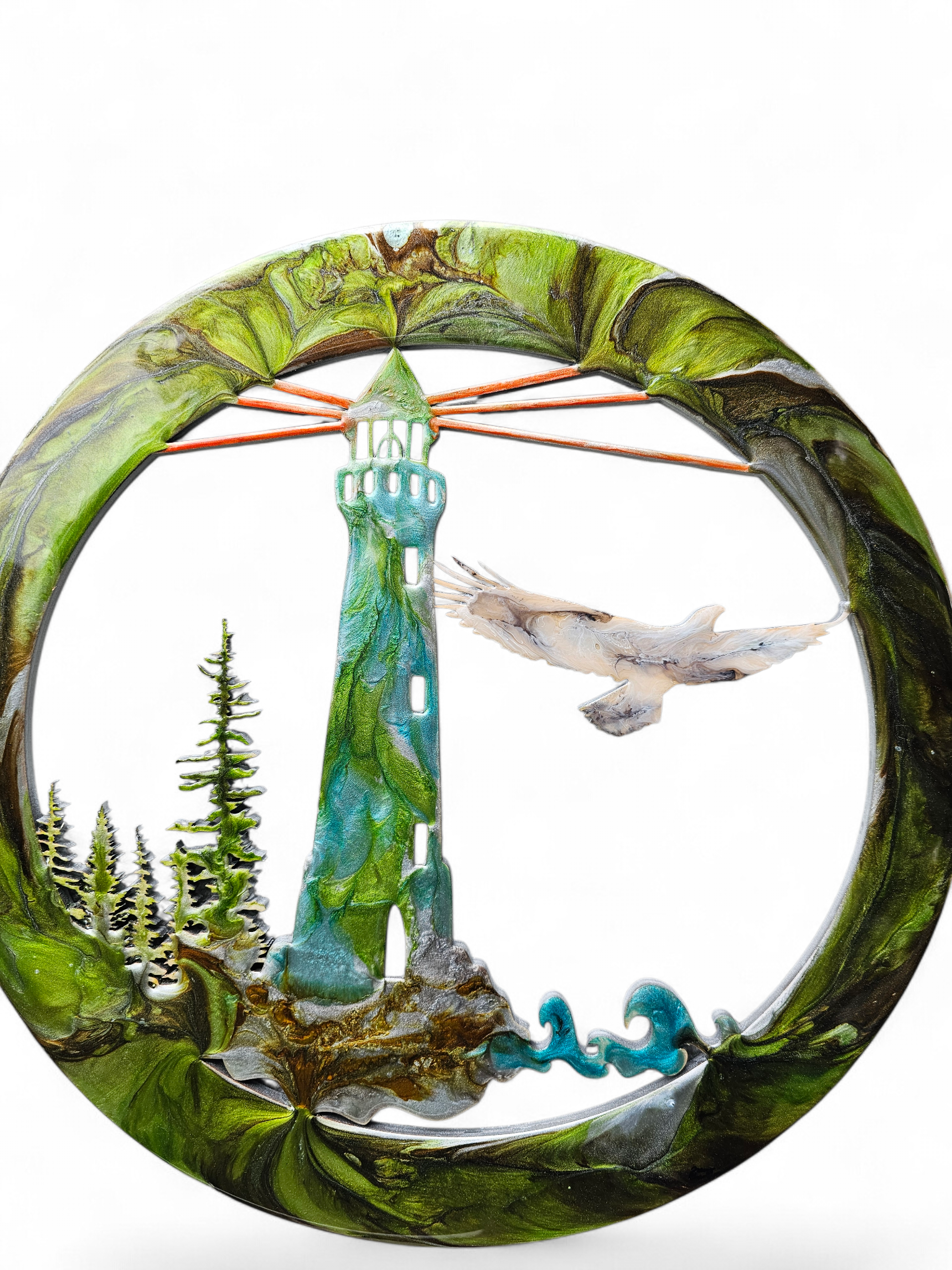 Original Lighthouse & Coastal Landscape Round Wall Art (15.75")