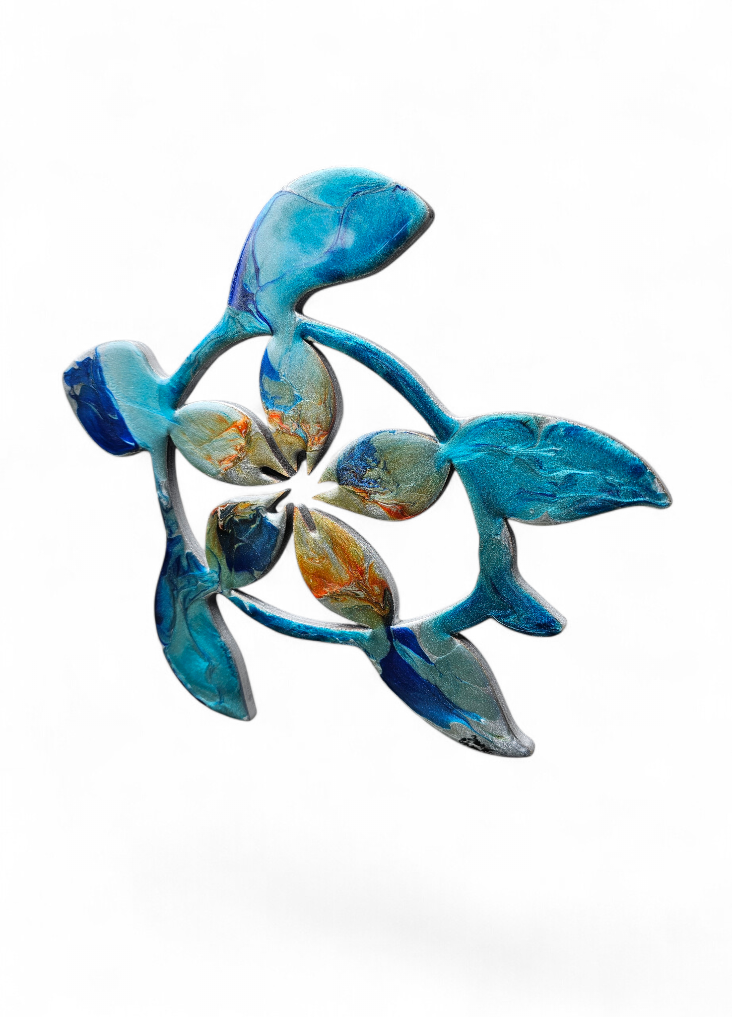 Handcrafted 10" Coastal Polynesian Flower Sea Turtle Wall Art Decor with Vibrant Colors