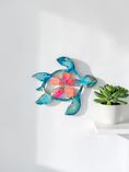 Load image into Gallery viewer, Handcrafted 10" Coastal Polynesian Flower Sea Turtle Wall Art Decor with Vibrant Colors
