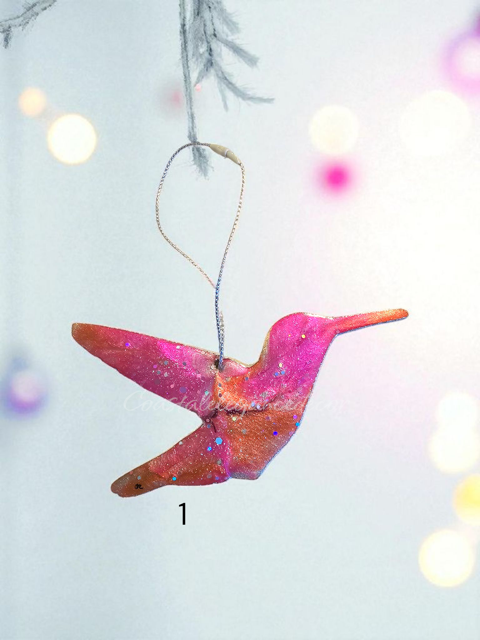 Sparkly Handmade Resin and Wood Hummingbird Christmas Ornaments