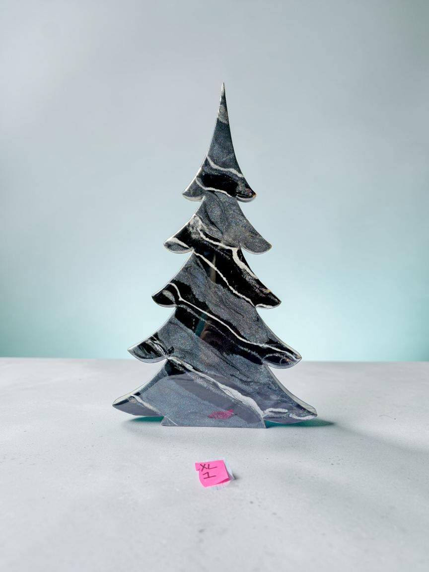 Contemporary Resin Tree – Black, Charcoal & Silver Garland Accent