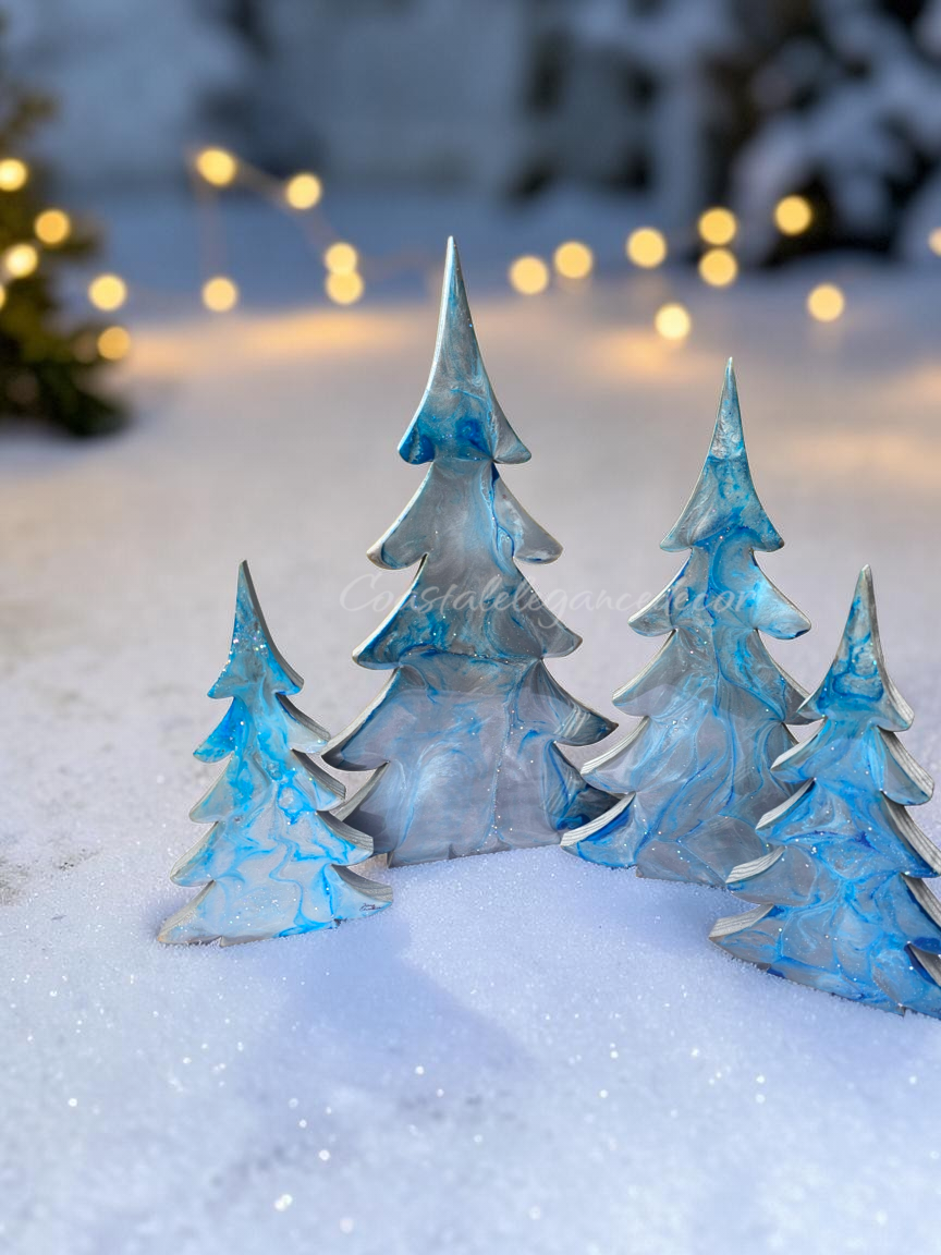 Handcrafted Moody Winter Night Resin Wooden Tree