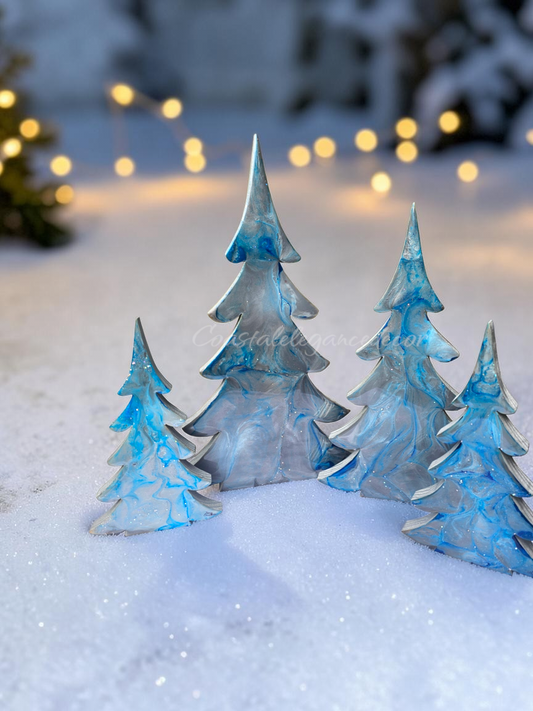 Handcrafted Moody Winter Night Resin Wooden Tree