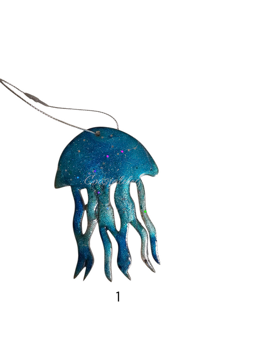 Beachy Jellyfish Handmade Christmas Tree Ornaments Resin and Wood