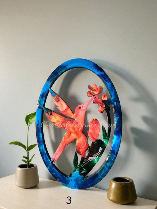Small Hummingbird with Flowers Oval Frame Wall Decor