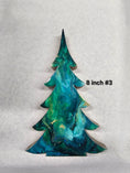 Load image into Gallery viewer, Arranged Handmade Teal and Gold Christmas Trees in three sizes, ideal for creating a festive centerpiece on your mantel or shelf.
