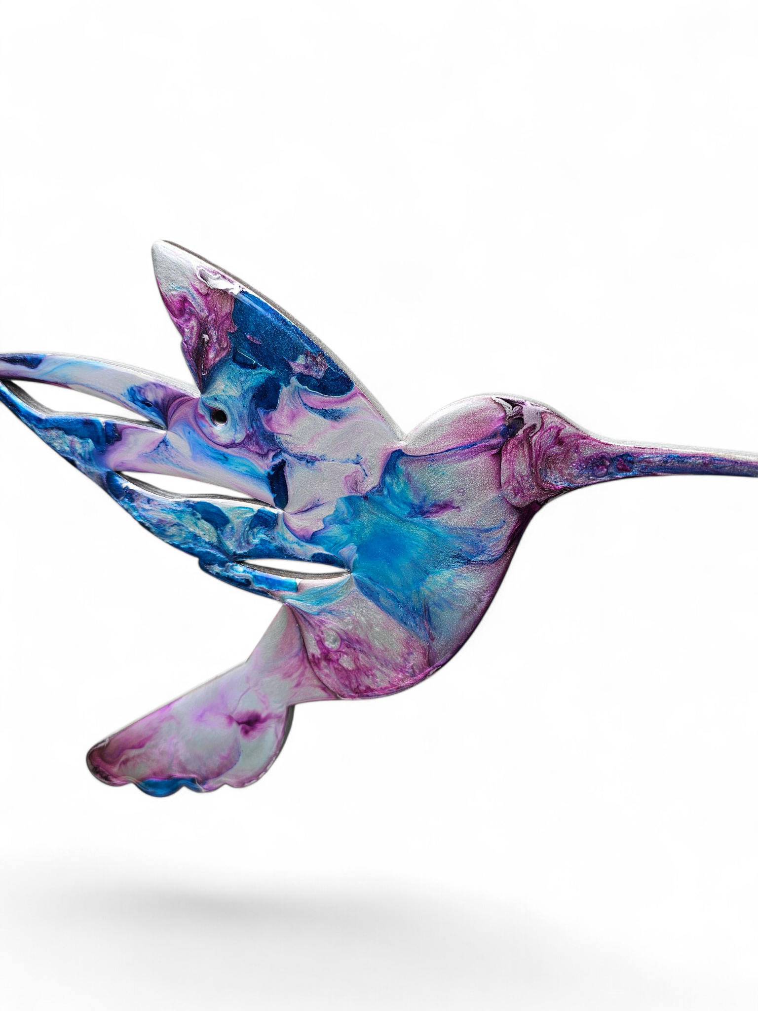 Vibrant Shimmer Hummingbird Wall Art – Handcrafted Resin on Wood (10.5" x 8.5")
