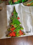 Load image into Gallery viewer, Unique Handmade Green and Red Resin Christmas Trees with Branches Holiday Mantelpiece featuring gold metallic accents.
