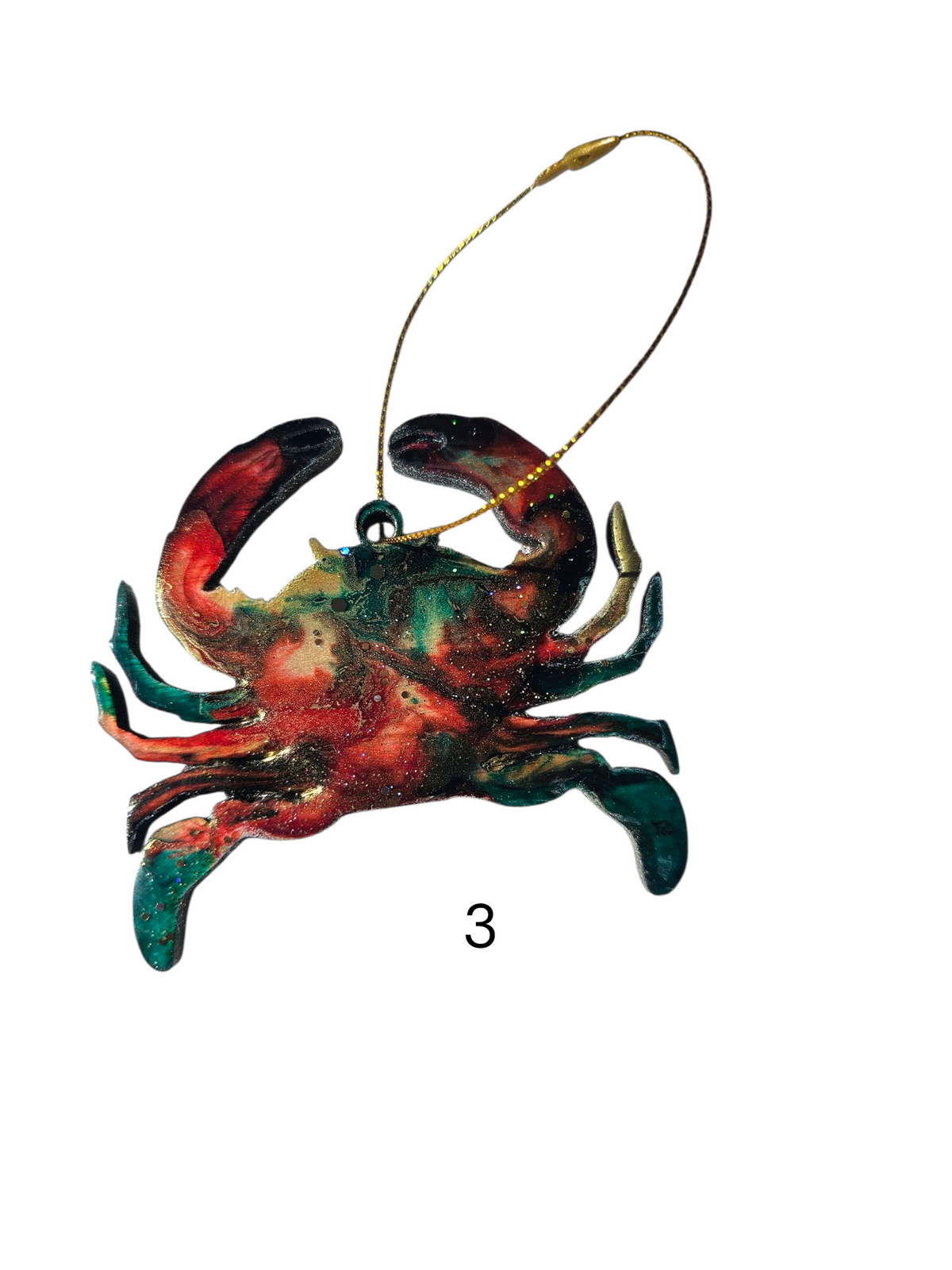 Colorful Sparkly Small Crab Beachy Christmas Resin and Wood Ornament
