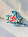 Load image into Gallery viewer, Handcrafted 10" Coastal Polynesian Flower Sea Turtle Wall Art Decor with Vibrant Colors

