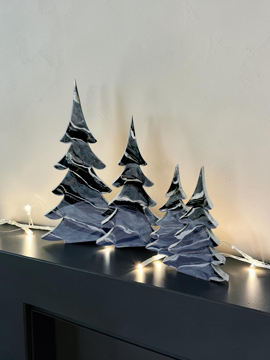 Contemporary Resin Tree – Black, Charcoal & Silver Garland Accent