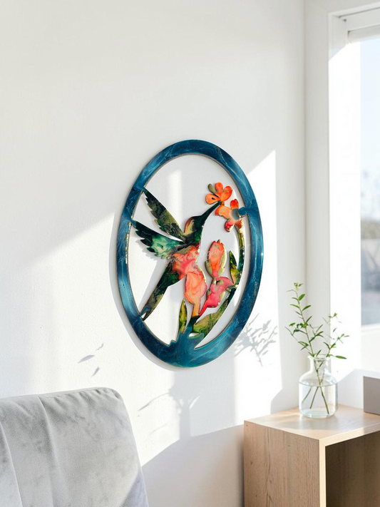 Hummingbird with Flowers Oval Frame Wall Decor