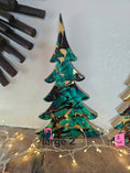 Load image into Gallery viewer, Handmade Turquoise Christmas Trees Shelf Sitter with Red Resin and Gold Accents Multiple Sizes
