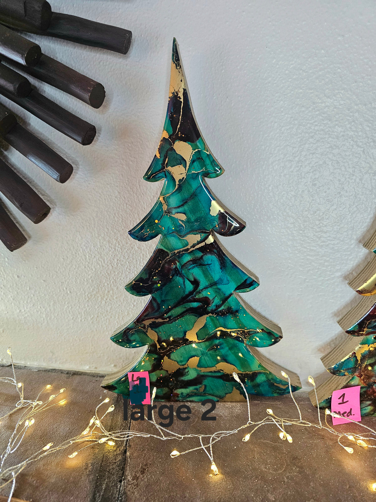 Handmade Turquoise Christmas Trees Shelf Sitter with Red Resin and Gold Accents Multiple Sizes