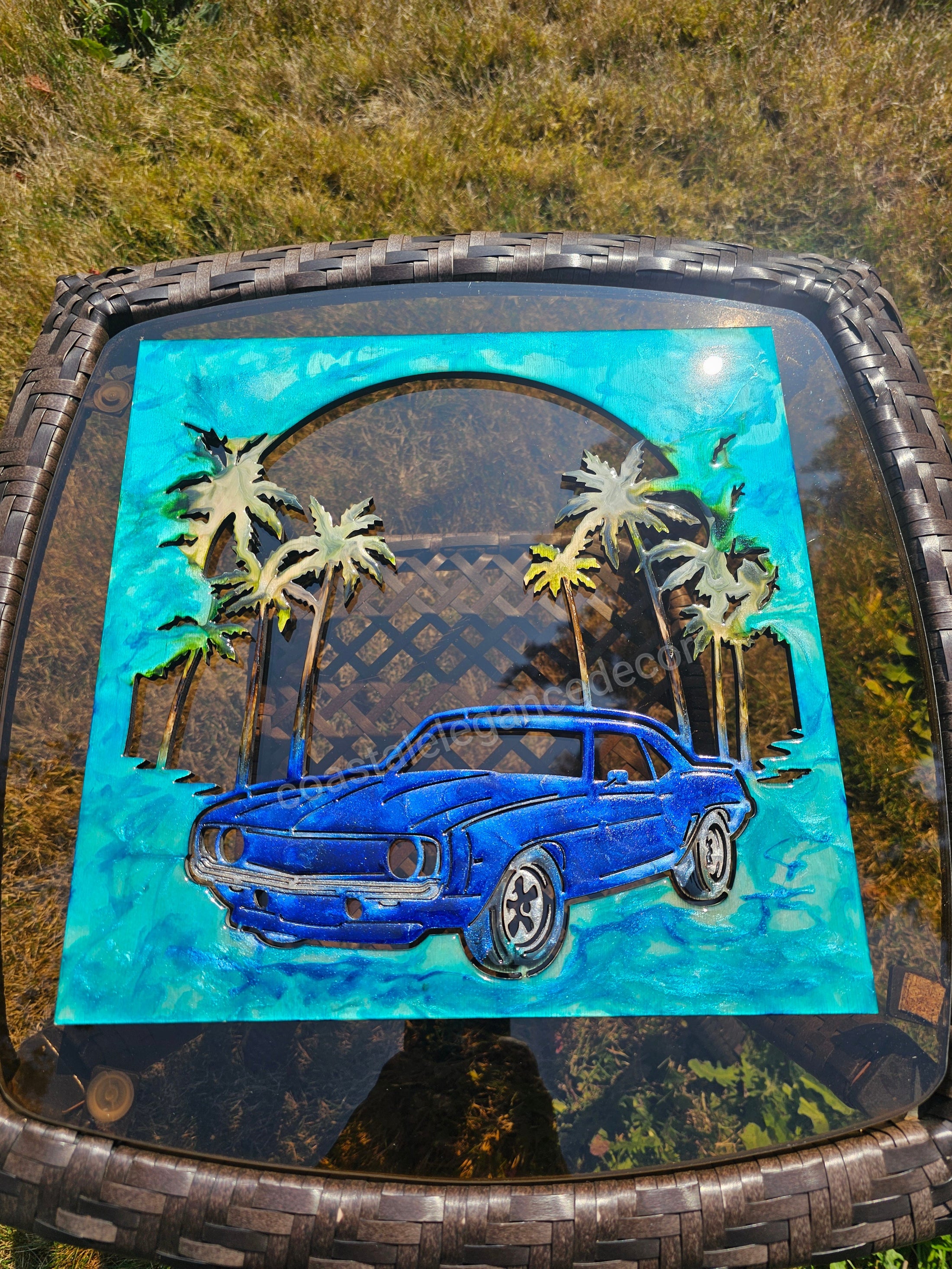 12" Handmade Wood and Resin Chevy Camaro Wall Art