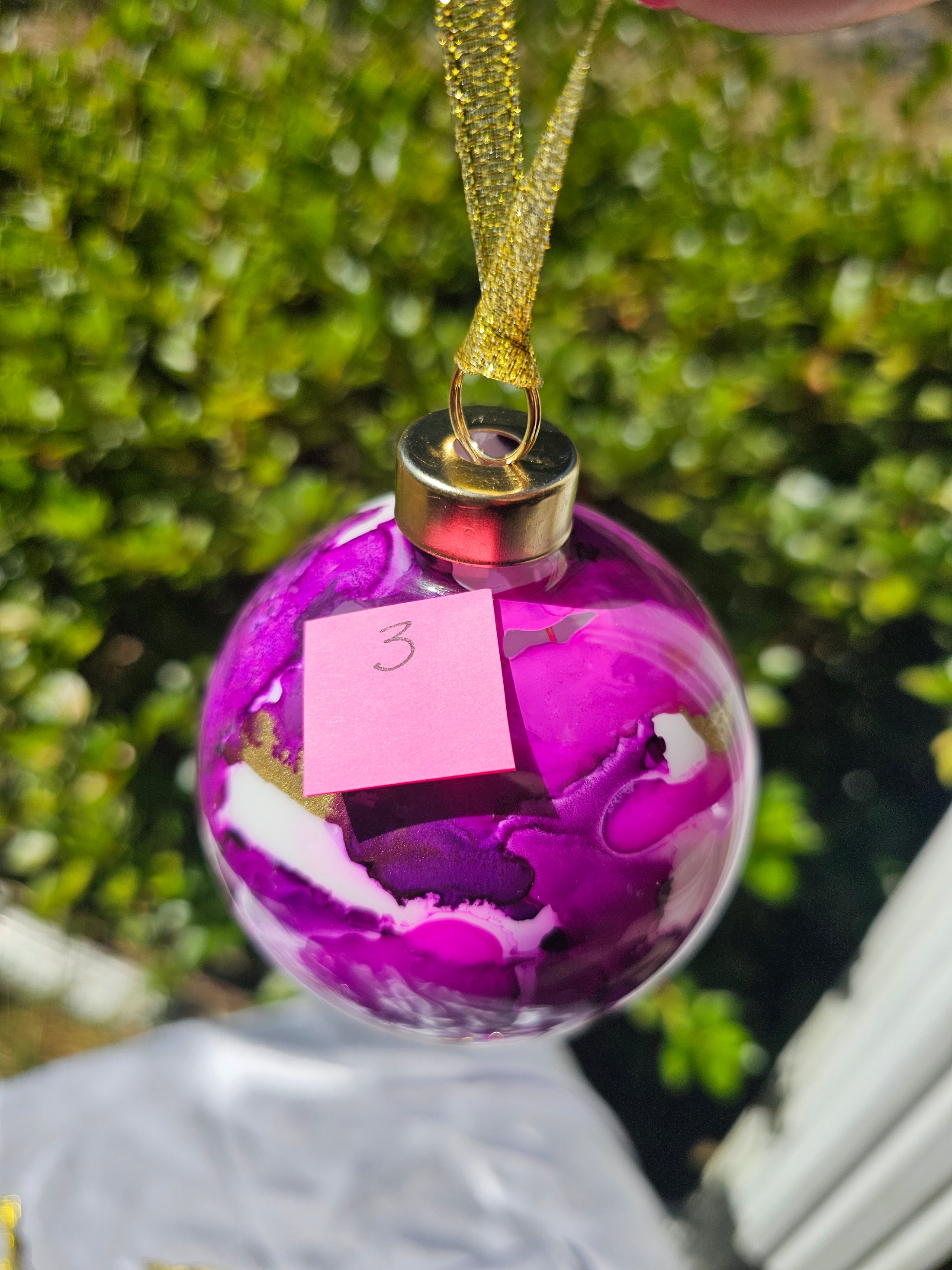 Handcrafted Jewel Tone Plum & Fuchsia Glass Christmas Ornament