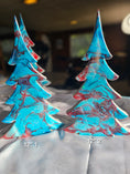 Charger l'image dans la visionneuse de la galerie, Handmade Silvery Blue and Red Christmas Trees Holiday Shelf Sitter Mantelpiece 3 Sizes
