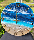 Load image into Gallery viewer, Large 19.5 Inch Standard Number Wall Clock -  Sandy Beach Design with Turquoise Ocean Waters

